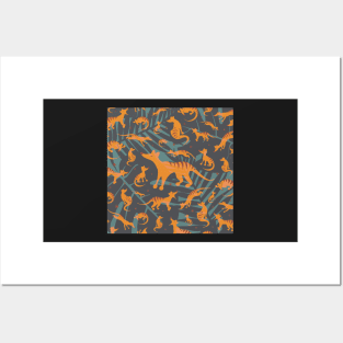 Salted Caramel Tasmanian Tigers Jungle Pattern Posters and Art